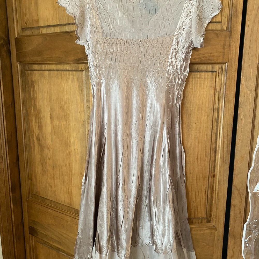 Champagne Gold Silky Midi Dress. Size M … would fit size 4 or 6 well